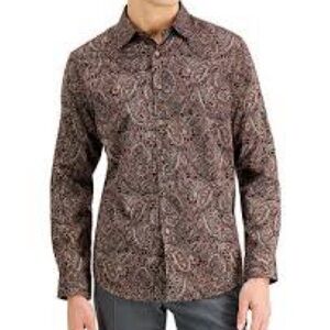 Consequence Men's tonal city Paisley button front Shirt dress top size S